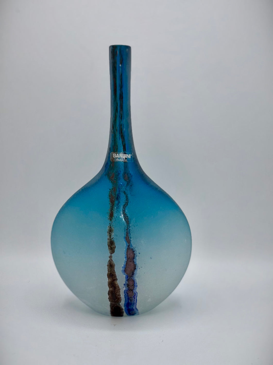 Gesigneerde Barbini Murano vaas – 32 cm hoog, handgemaakt Italiaans kunstglas met label (jaren ’60–’70)