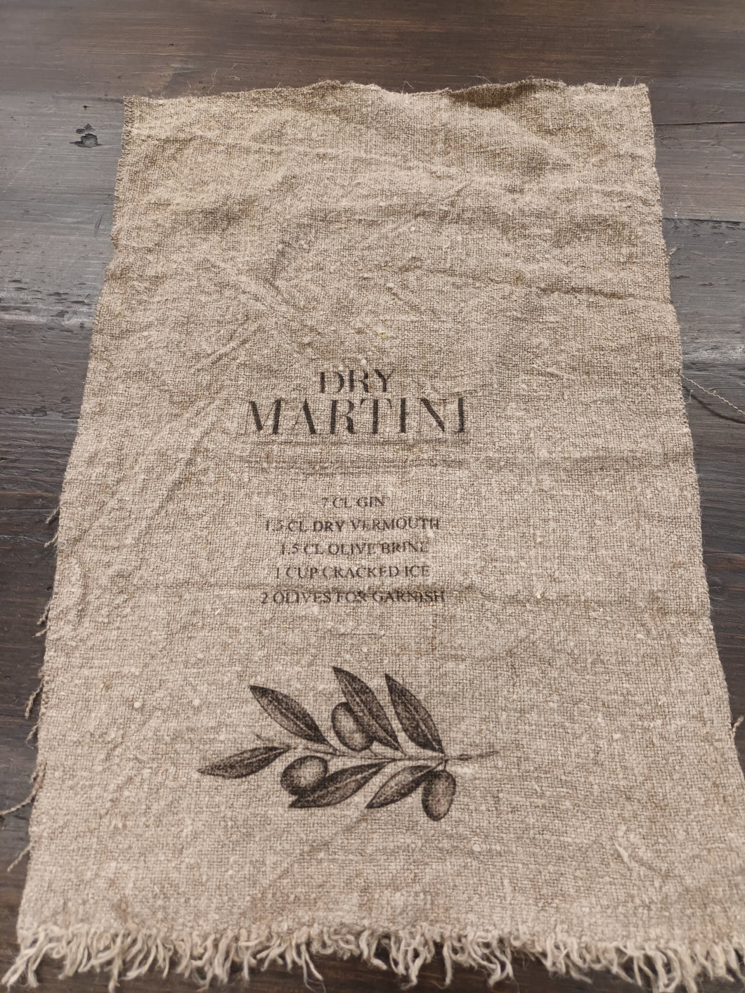 Shabby doekje met opdruk Dry Martini ( 31 cm x 49 cm )